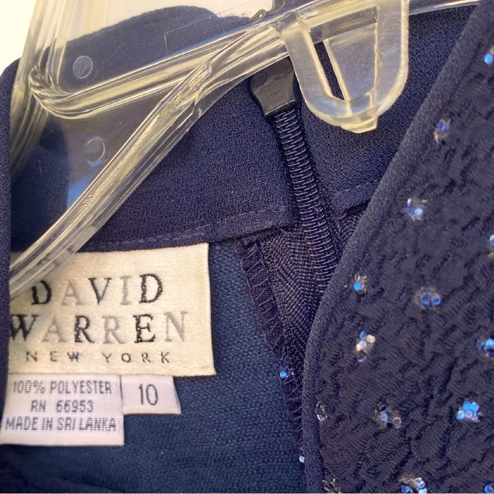 VINTAGE David Warren Midnight Blue Sparkly Mandarin Collar Full Length Dress Size 10 - Image 6