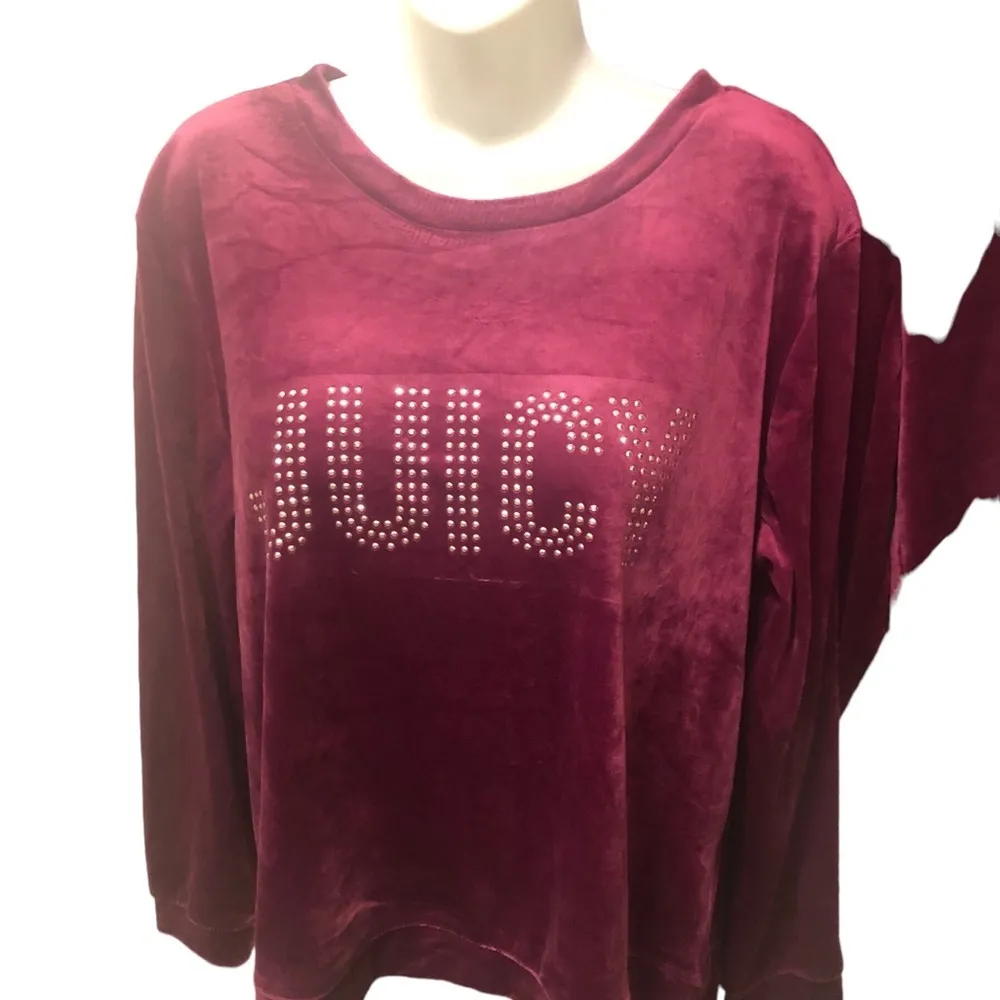 Soft Velvet Bling Top & Jogger Lounge Set Sz L Purple Embellished - Image 2