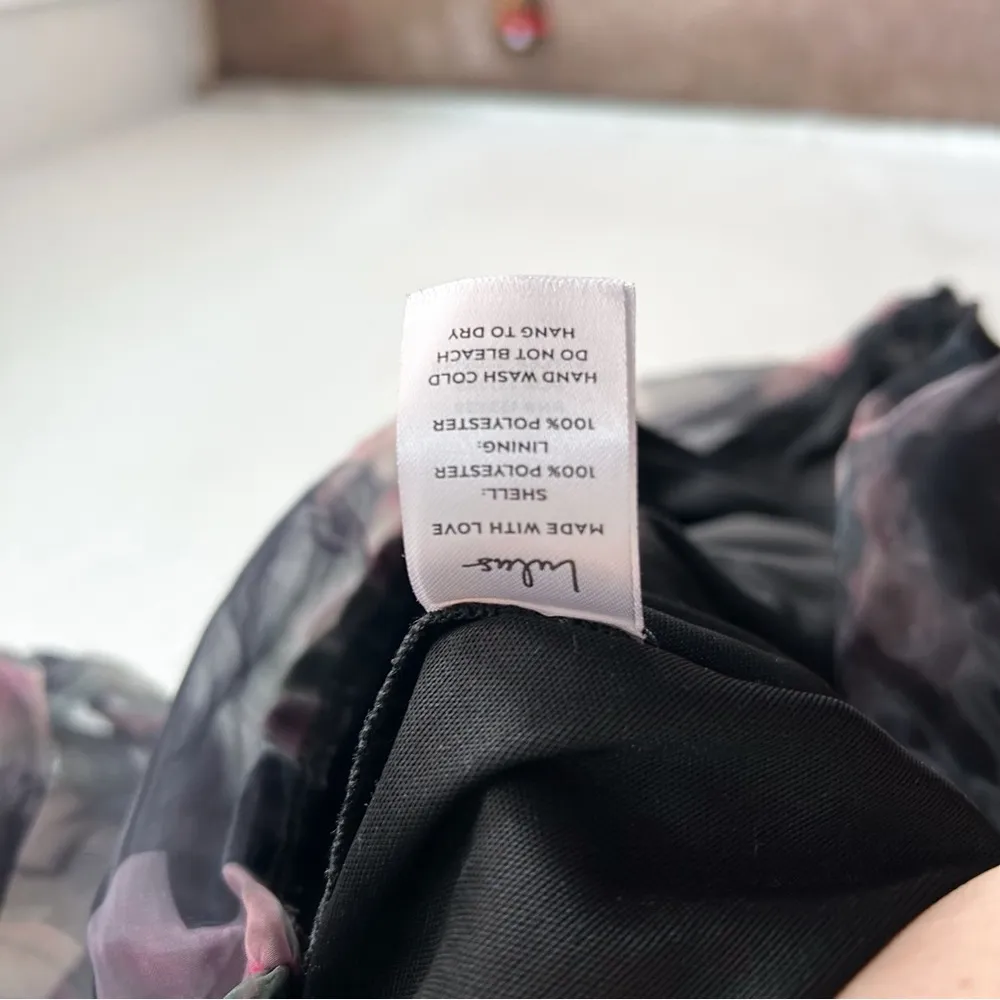 Lulus Midnight Mirage Black Floral Ruched Organza Bodycon Mini Dress Small - Image 6