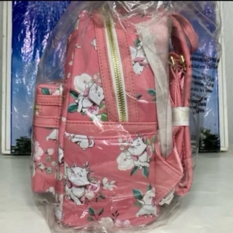 Disney aristocats pink Marie floral Loungefly mini backpack and wallet SET NWT - Image 4