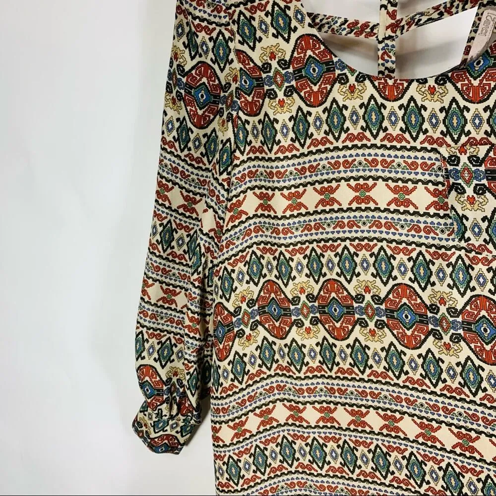 Aztec Open Back Shift Dress Tan Rust Sz Small - Image 9
