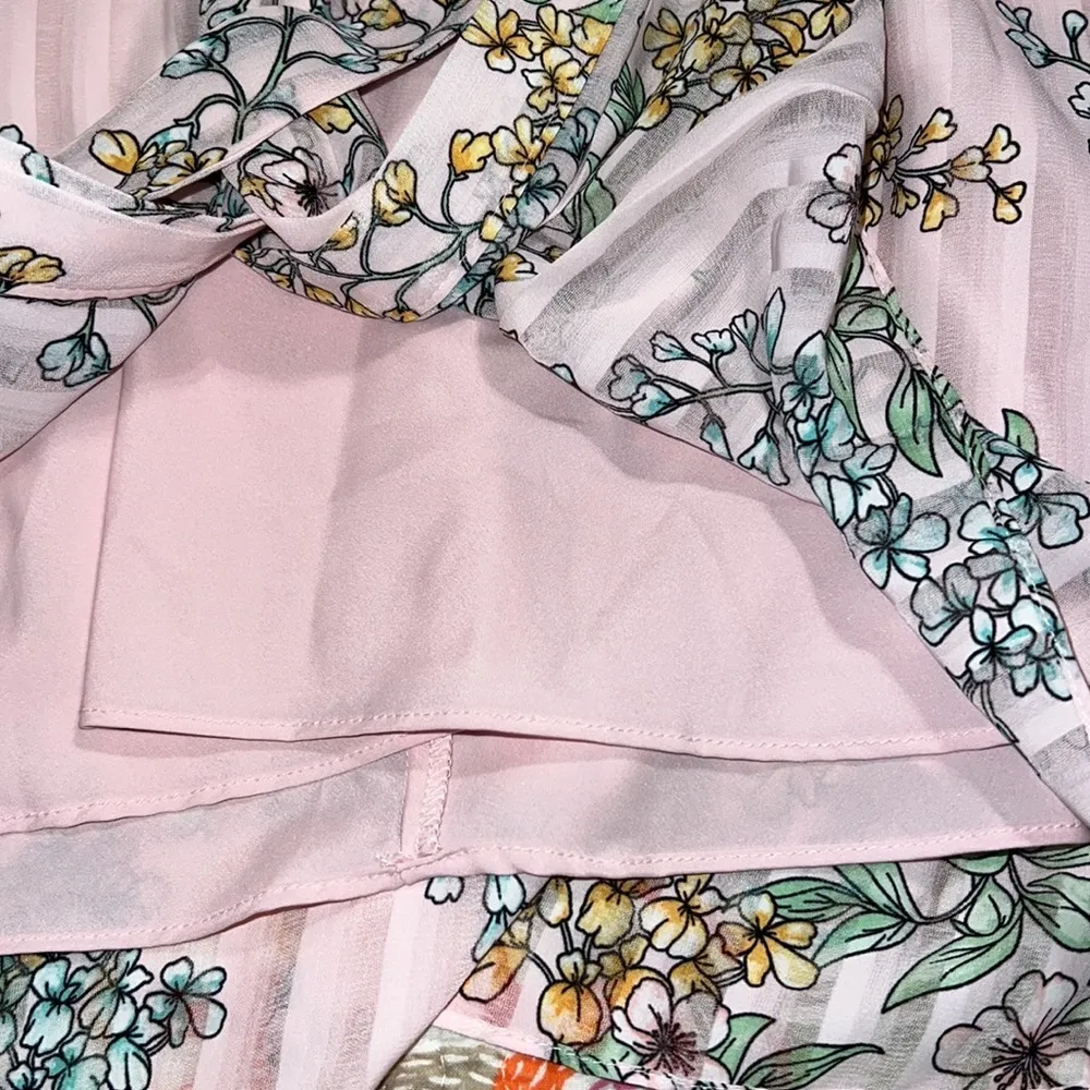 Nanette Lepore size 8 dress vintage apricot 158-9 print lined pleated floral tie - Image 8