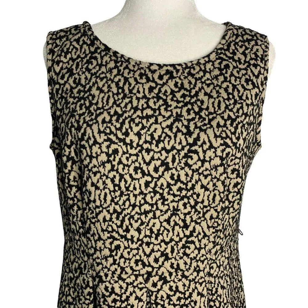 Dana Buchman Animal Print Swing Dress 12 Black Stretch Knit Textured Zip - Image 2