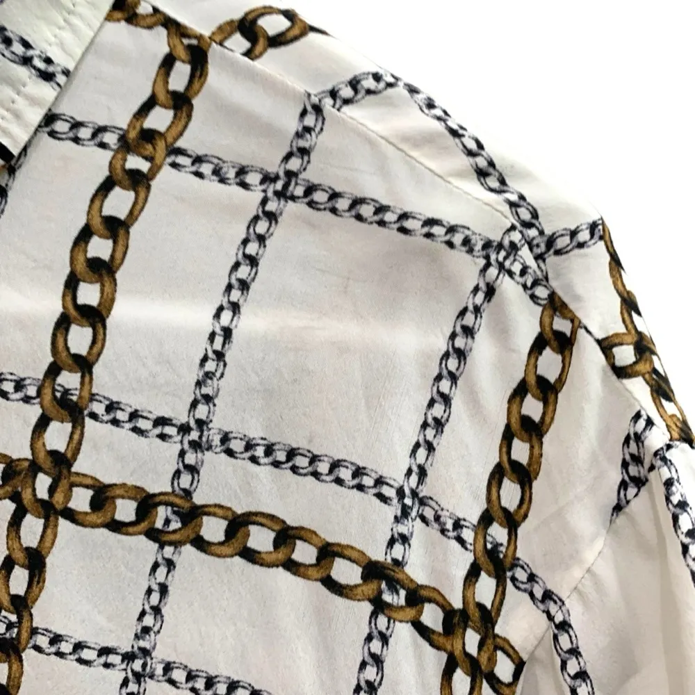 7 for all mankind oversized button down luxury chain print collar top - Image 9