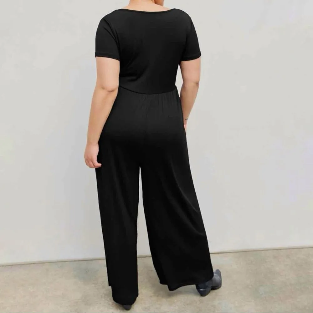 Cider Jumpsuit Square Scoop Neck Wide Leg Short Sleeve Olive Green‎ 0XL 12 14 - Image 5