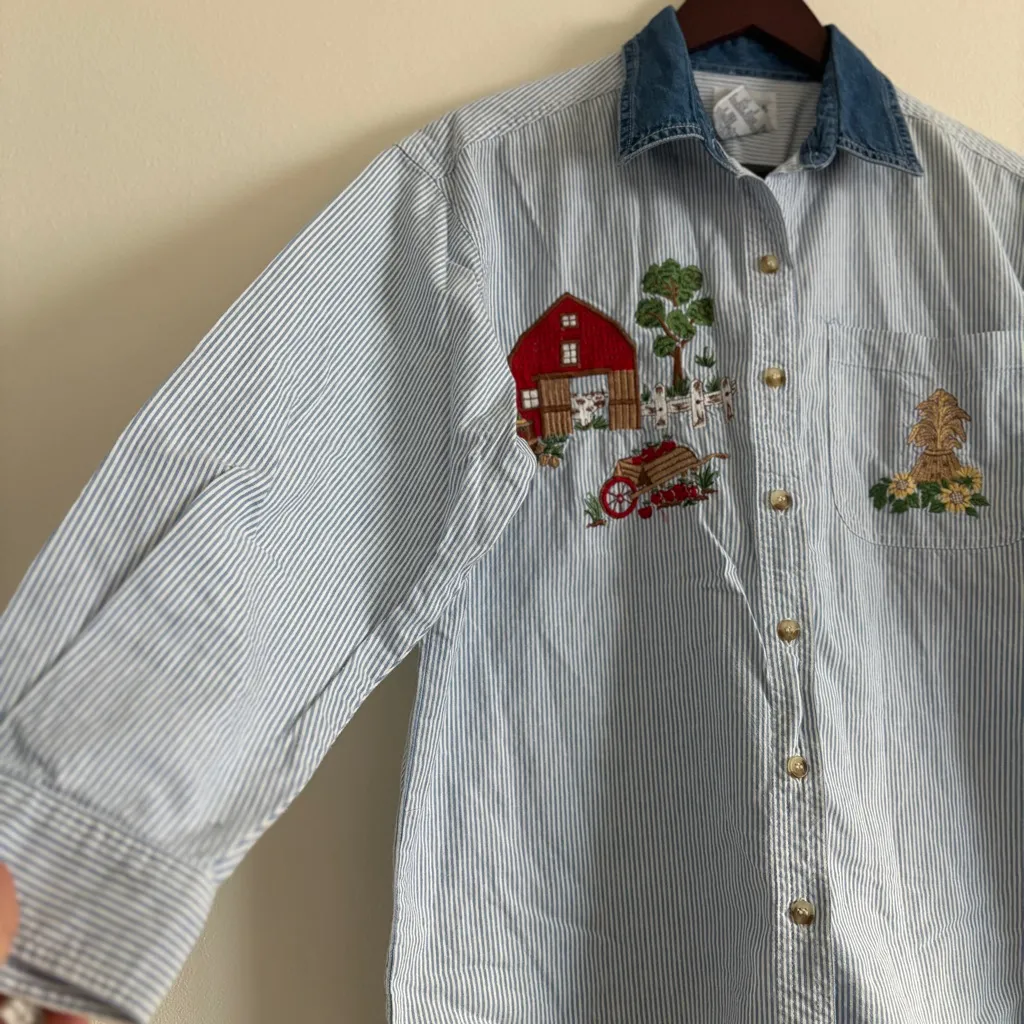 Vintage Light Blue Striped Button - Image 5