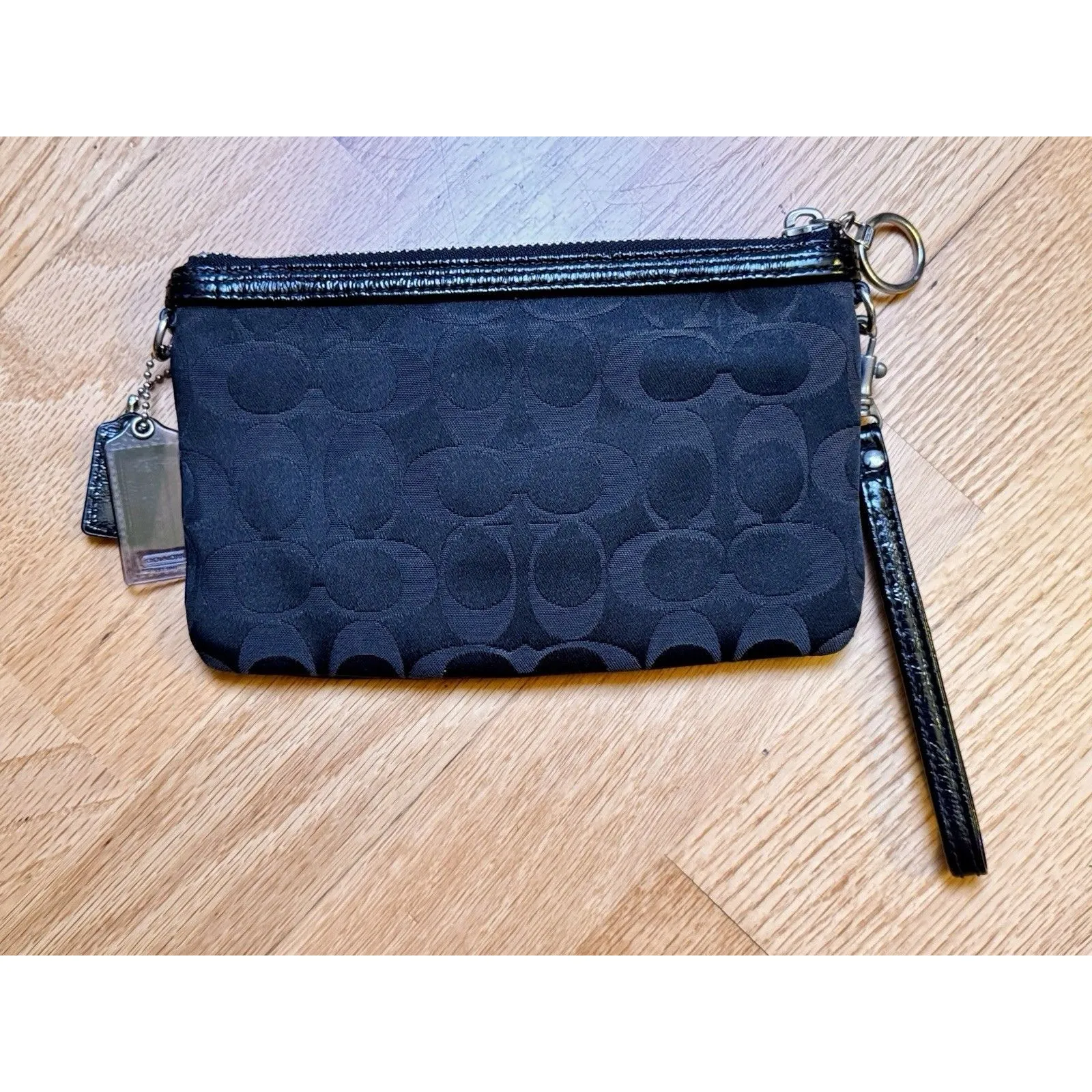 Coach Poppy Signature Monogram Wristlet Clutch Purse Wallet Silver Black Brown - Image 2