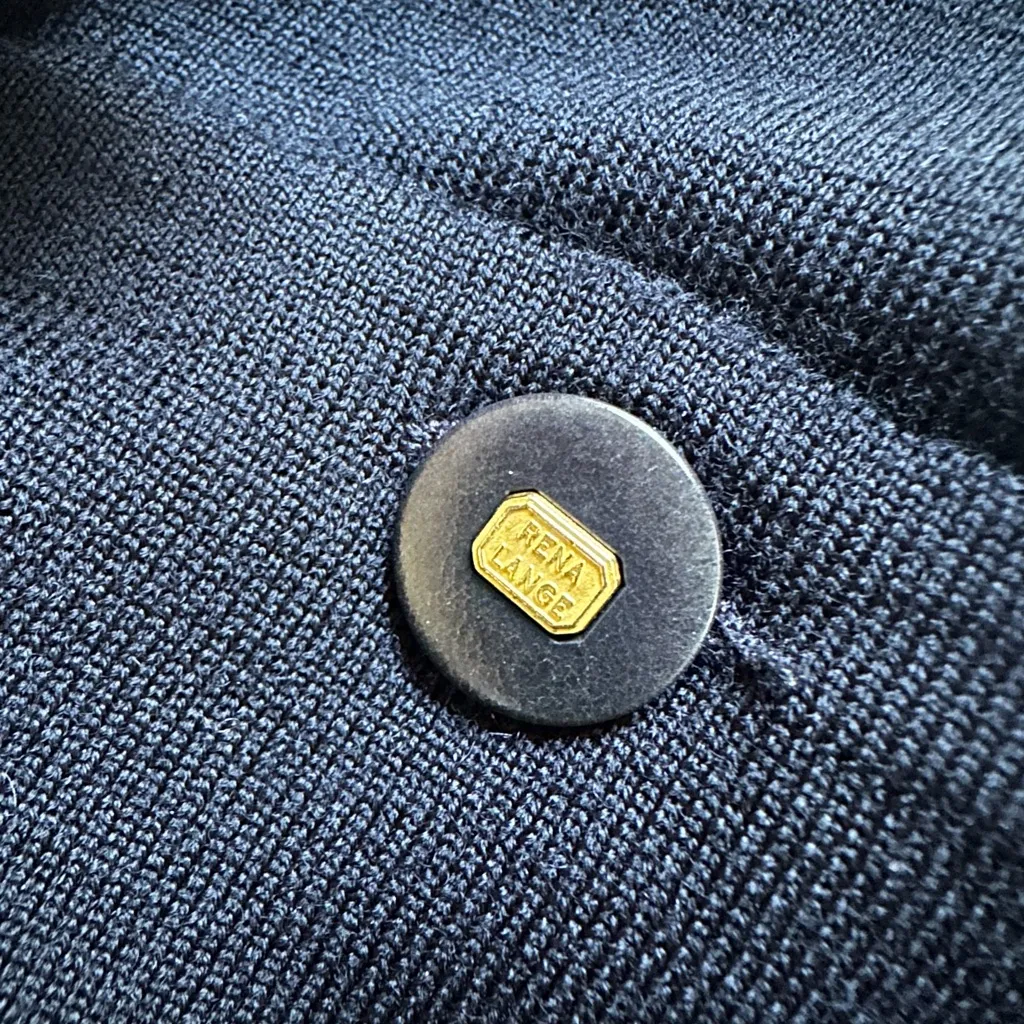 Vintage Rena Lange Navy Blue Jumpsuit Classic Logo Gold Buttons Zip Up Size 40 Size M - Image 8