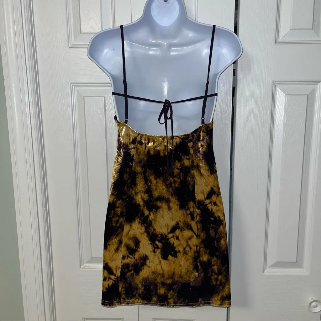 UO Velvet Mini Dress - Purple & Yellow Tie Dye - Image 3