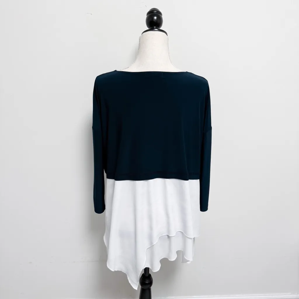 Sun Kim Blue White Colorblock 3/4 Length Sleeve Handkerchief Hem Oversized Tunic - Image 5