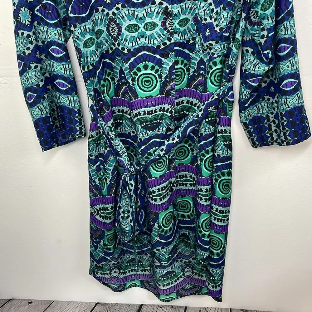 Maeve Anthropologie Ikat Shirt Dress Southwestern Print Green Blue size Large - Image 5