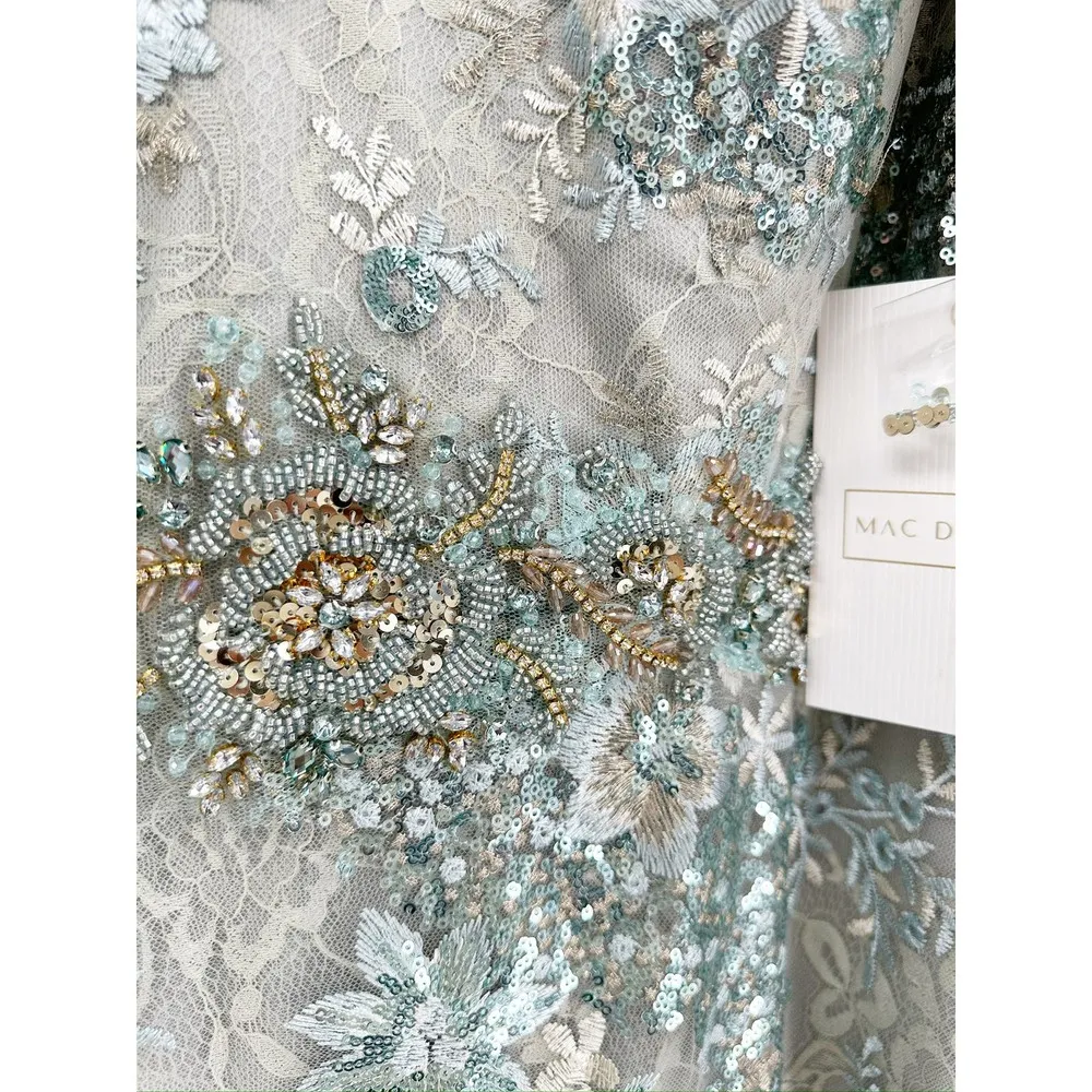 Mac Duggal 67842 Bell Sleeve Floral Seafoam Embellished Gown Dress 16 NWT - Image 6