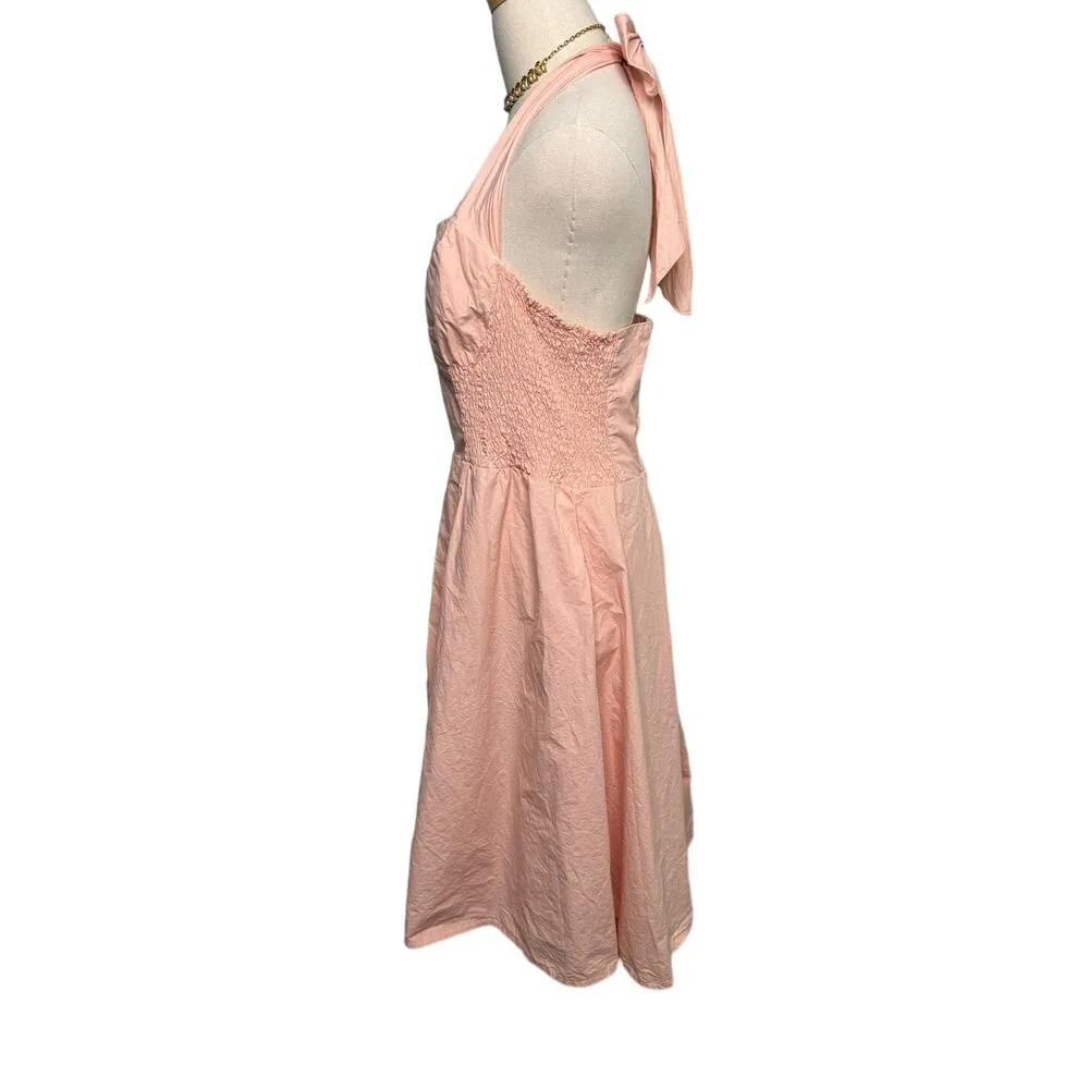 Unique Vintage halter top pinup dress 100% cotton peach pink orange size large L - Image 4