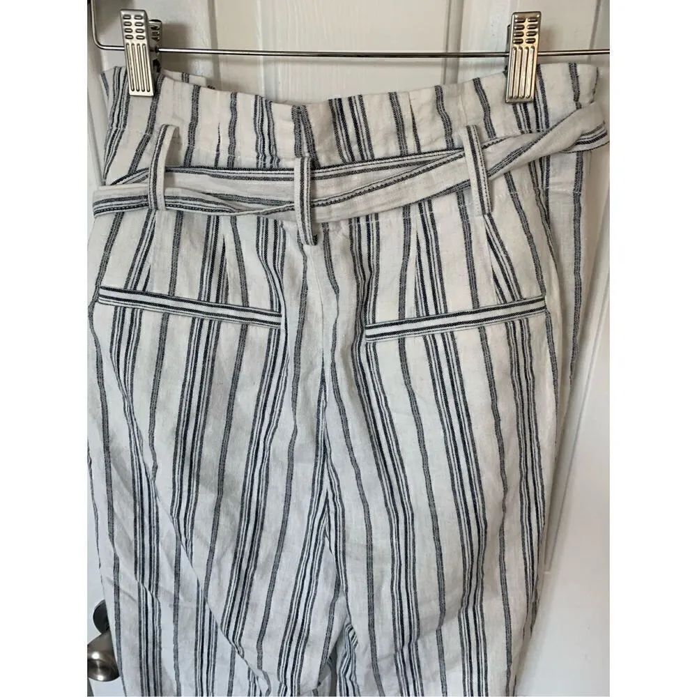 Madewell Linen-Cotton Paperbag Pants in Dark Baltic Stripe ankle pants size 6 - Image 5