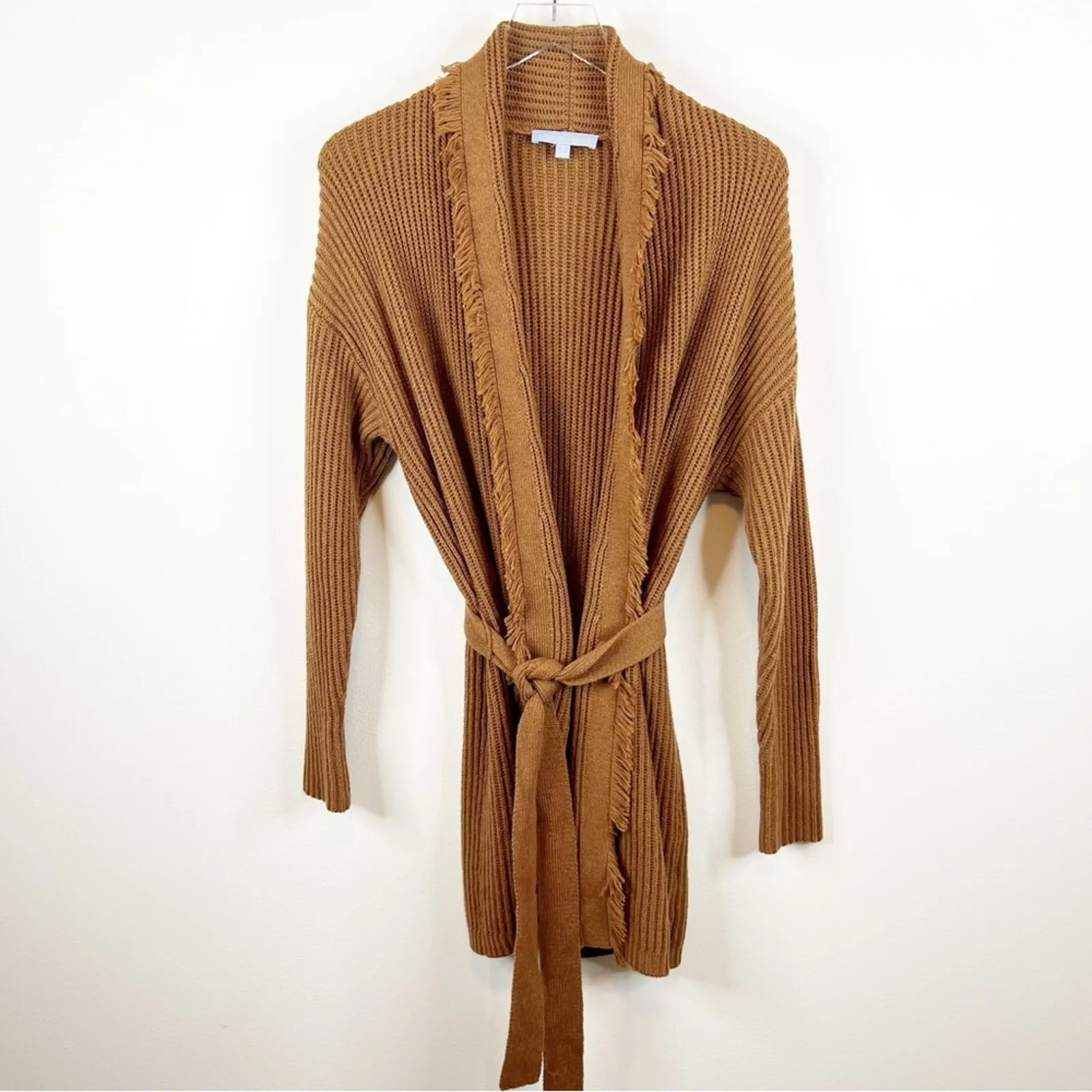 Antonio Melani Masiee Fringe‎ Longline Belted Cardigan S Tan - Image 2