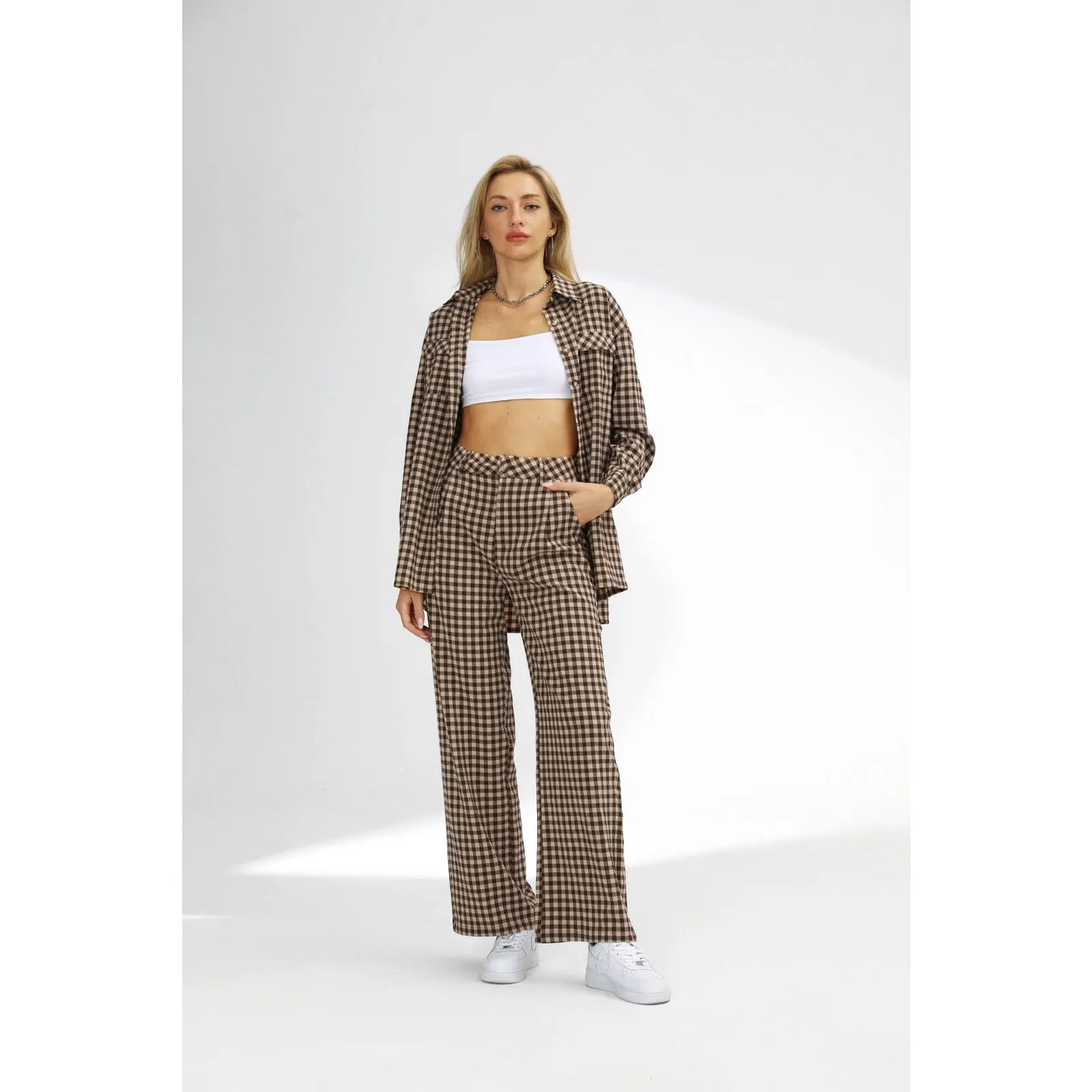 Cider Brown Check Home Button Up Long Sleeve‎ Top SZ S NWT - Image 2