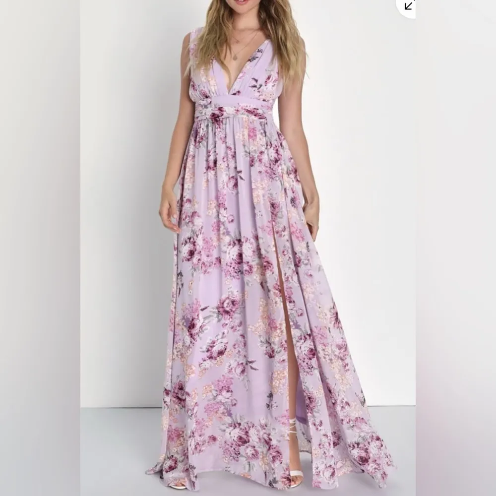 Lulus garden meandering Floral Lavender Maxi Dress sleeveless comfortable M - Image 9
