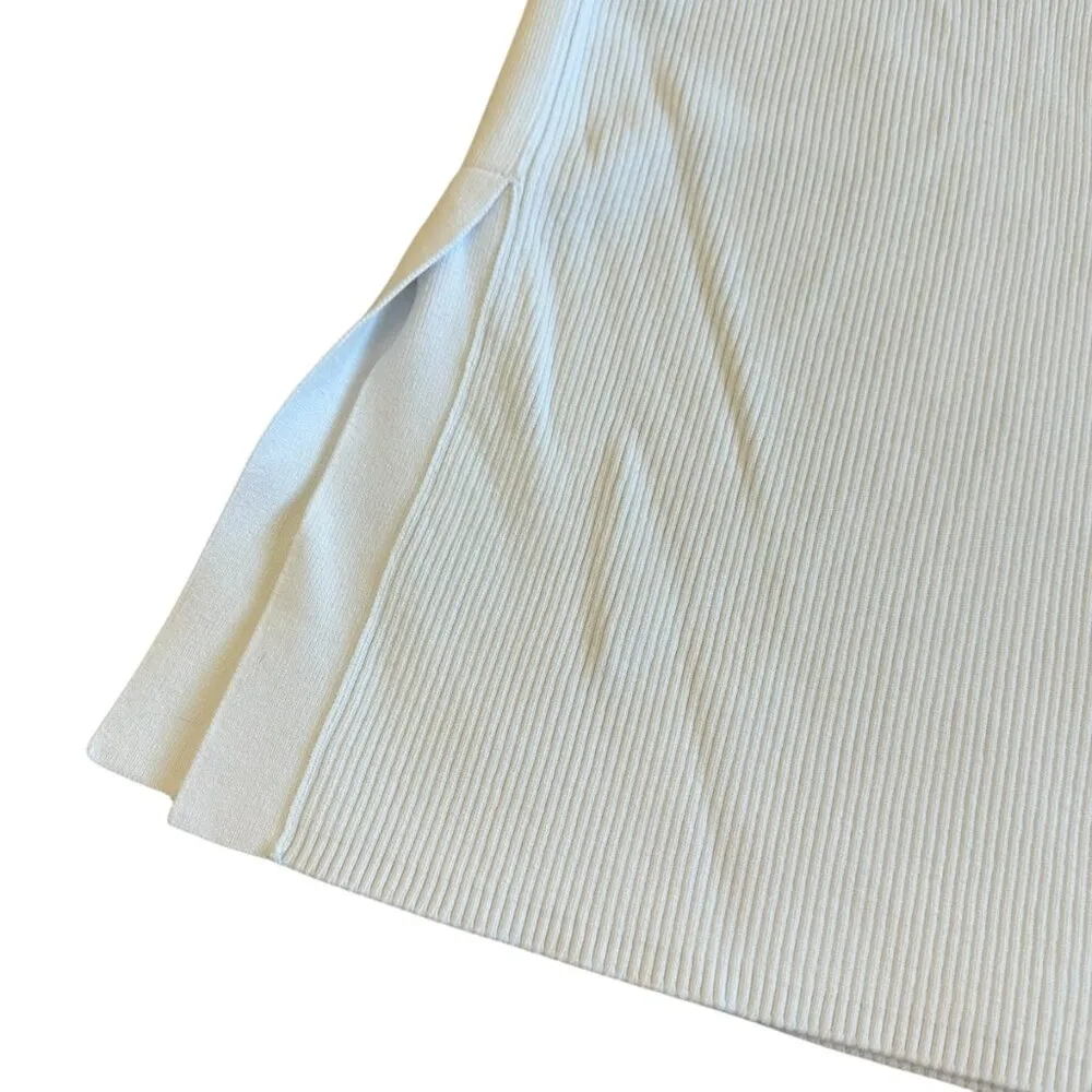 GSTQ White Ribbed Pencil Skirt Stretch Slit Comfort Casual Office Size XL Womens - Image 6