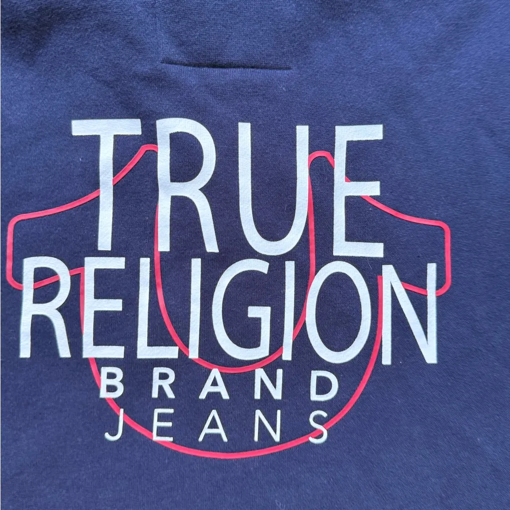 NWT True Religion Blue Fitted Long Sleeve Hoodie Size Medium - Image 8
