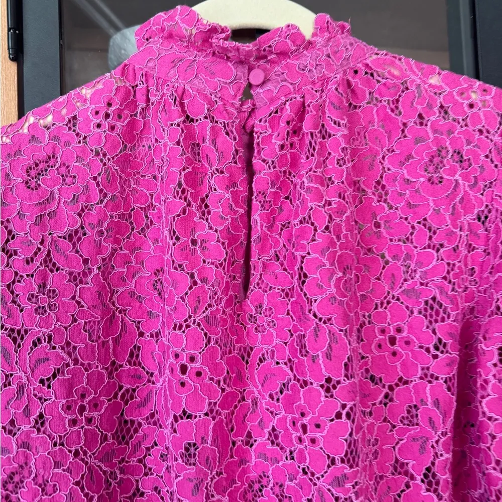 J. CREW lace long sleeve mini dress mock neck ruffle drop hem a-line bump pink - Image 7