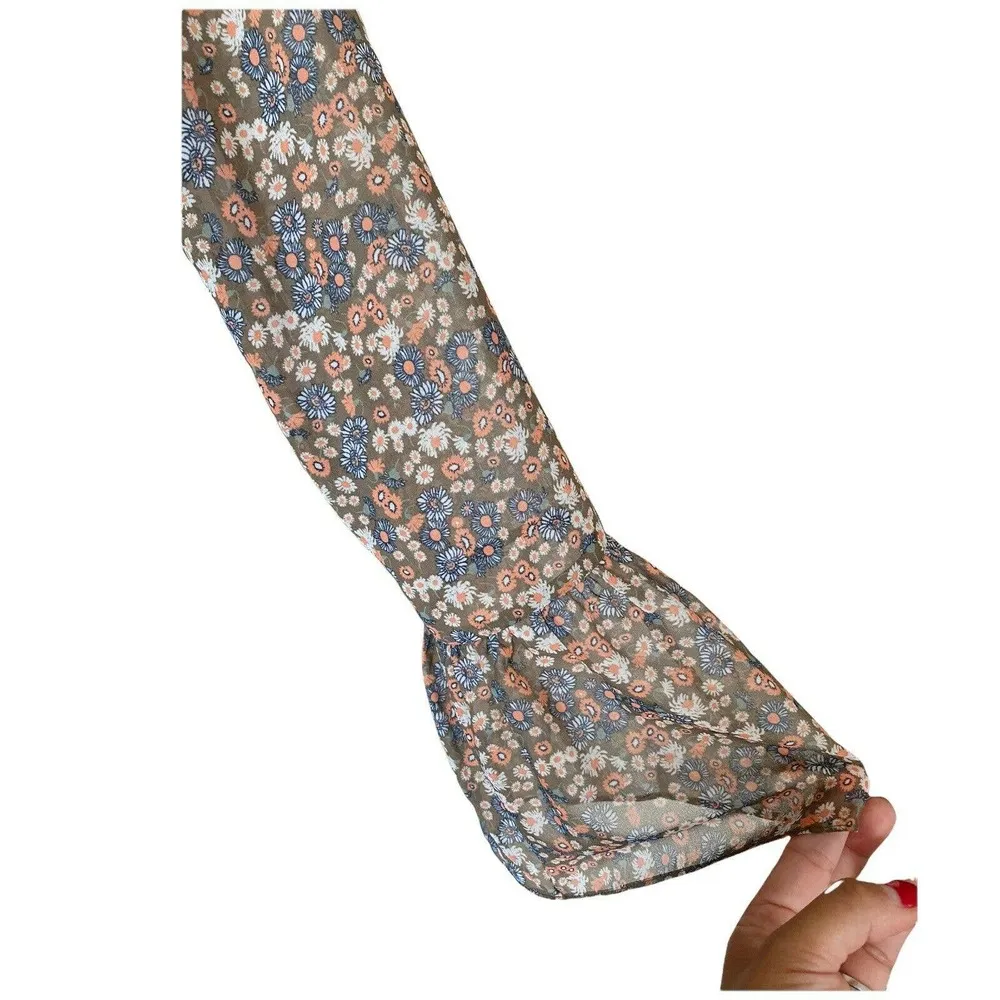 MIKAEL AGHAL Floral Shirt Dress Button Down Midi Crepe Chiffon Belt Tiered 6 NWT - Image 7