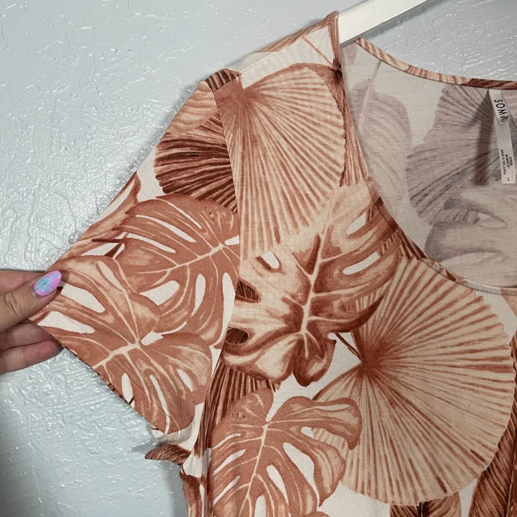 Soma Women L White Tan Tropical Cool Nights Nightgown Sleep Shirt Short Sleeve - Image 4