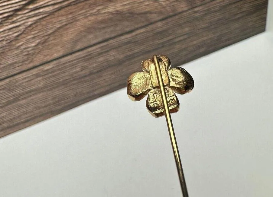Vintage Crown Trifari Dogwood Flower Gold Tone Lapel Stick Pin Signed - Image 7