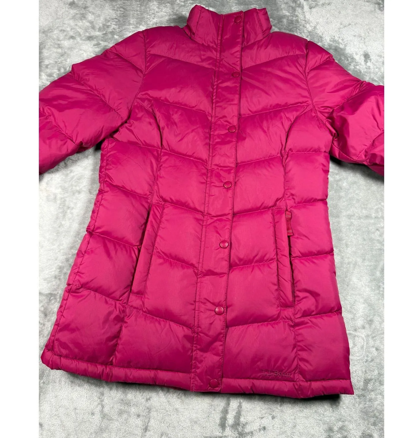 LL Bean Goose Down Puffer Coat Pink Full Zip Button Front XS Winter Jacket - Image 4