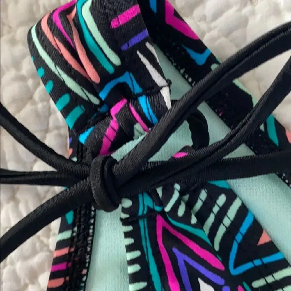 Bikini Nation Women's Tribal Geometric Blue Print Bikini Swim Tie Bottom Sz S - Image 4