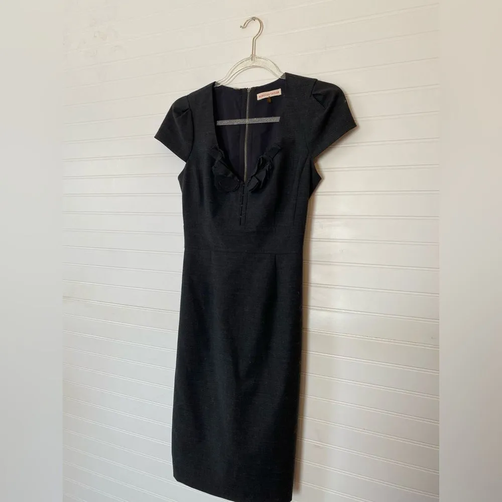 Rebecca Taylor Charcoal Black Back Corset Tie Pencil Dress - Image 4