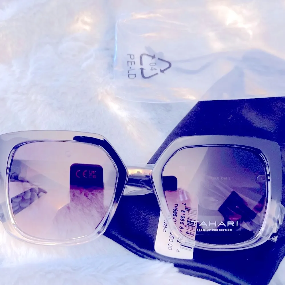 TAHARI BLACK CAT EYE METAL BRIDGE GEOMETRIC SUNGLASSES - Image 5