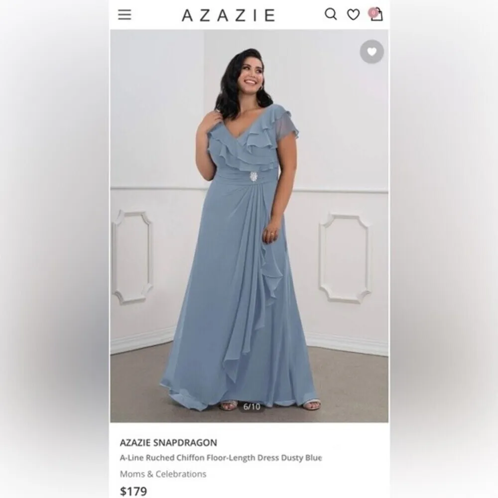 AZAZIE maxi dress A-Line Ruched Chiffon Floor-Length Dress Dusty Blue Size 10 - Image 2