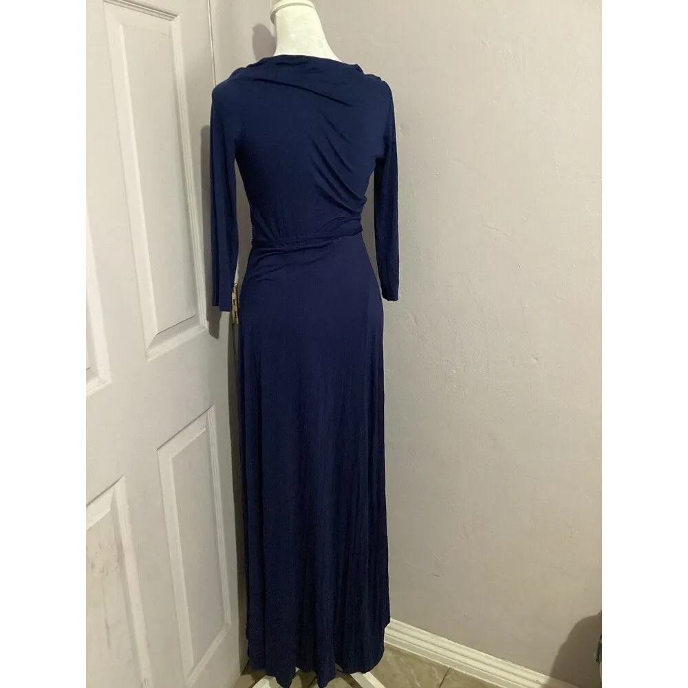 Lulu’s Lovely Navy Blue Gown Long Sleeve Maxi Dress Stretch Jersey S - Image 5