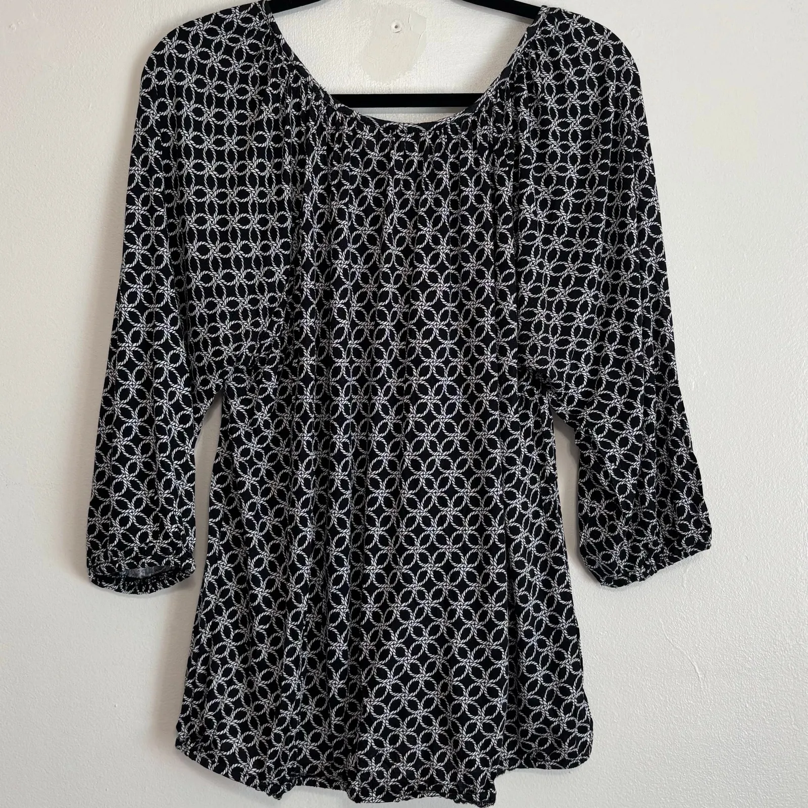 MICHAEL Michael Kors Black Blouse with White Rope Geometric Design Size 1X - Image 2