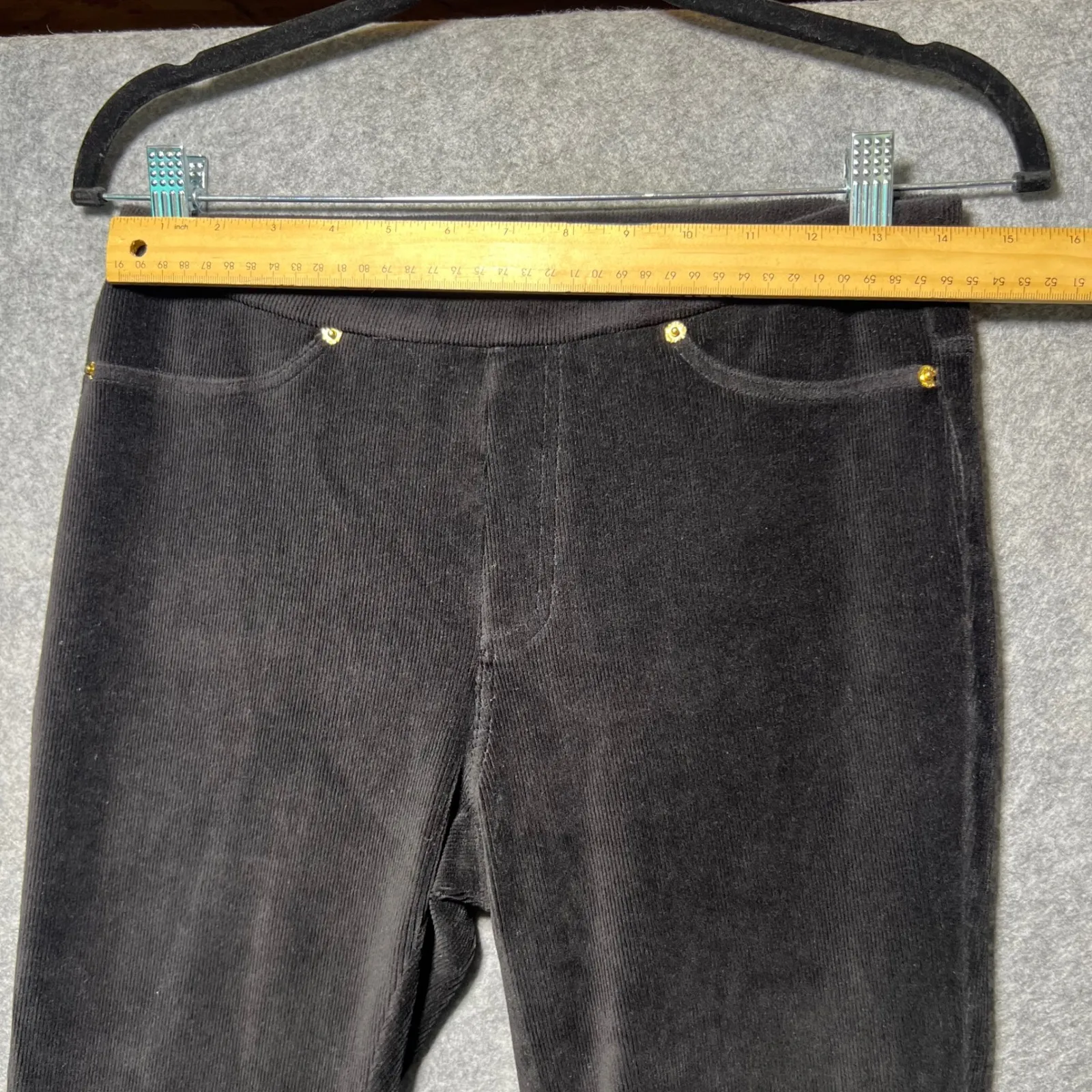 MICHAEL KORS Black Corduroy Stretch Pants Women's Medium Gold Hardware - Image 2