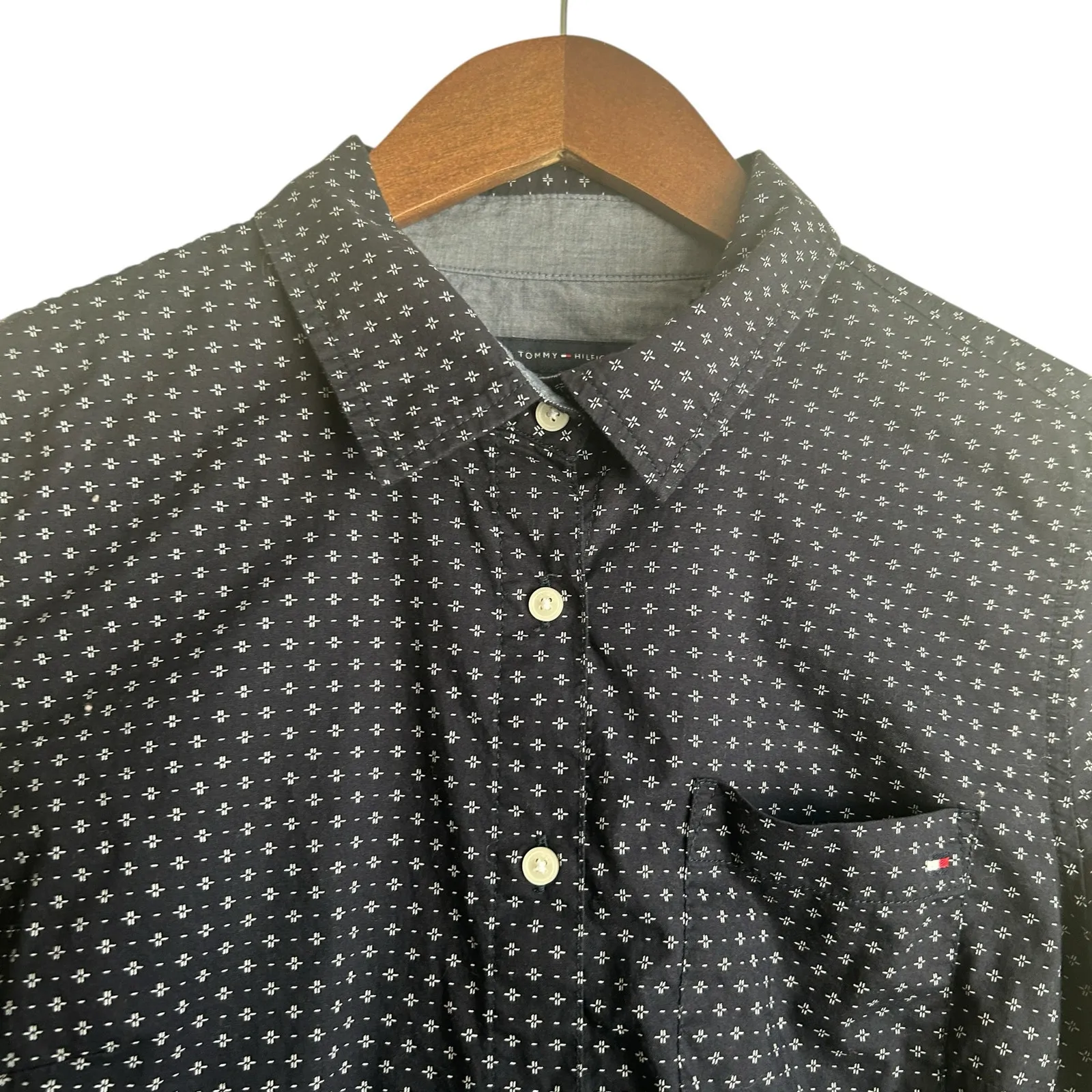 Tommy‎ Hilfiger Women Top M Navy Geometric Button Up Preppy Classic Nautical - Image 11