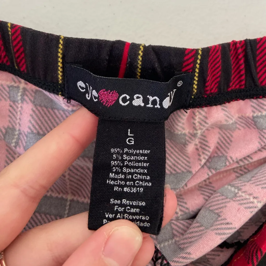 Eye Candy women’s black red‎ yellow plaid polyester blend leggings large - Image 2