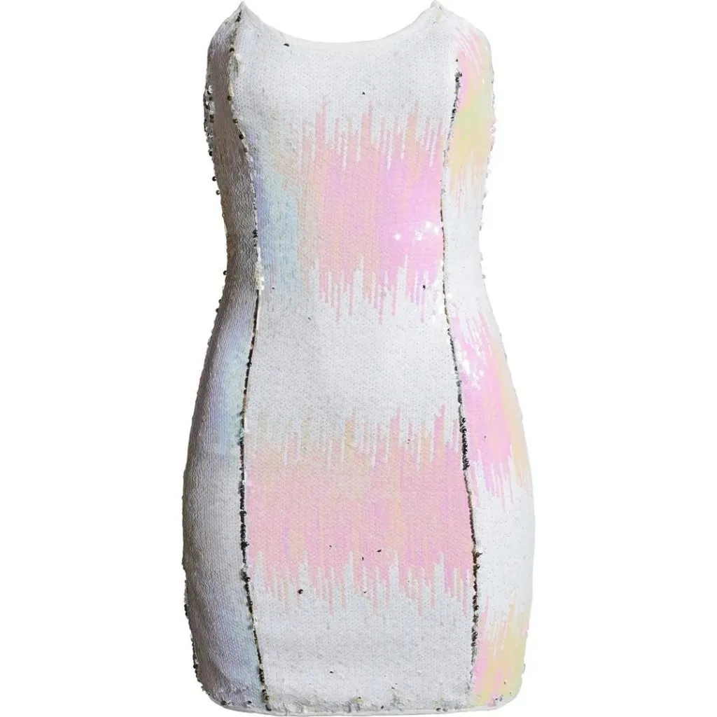 4SI3NNA Alina Strapless Sequin Mini Dress Size Medium White Pink Sz M - Image 10