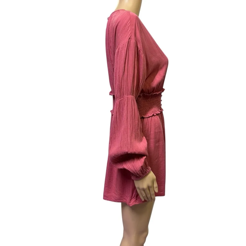 Forever 21 Plunging Ruffled Smocked Peasant Boho Long Sleeve Shorts Romper Small - Image 5