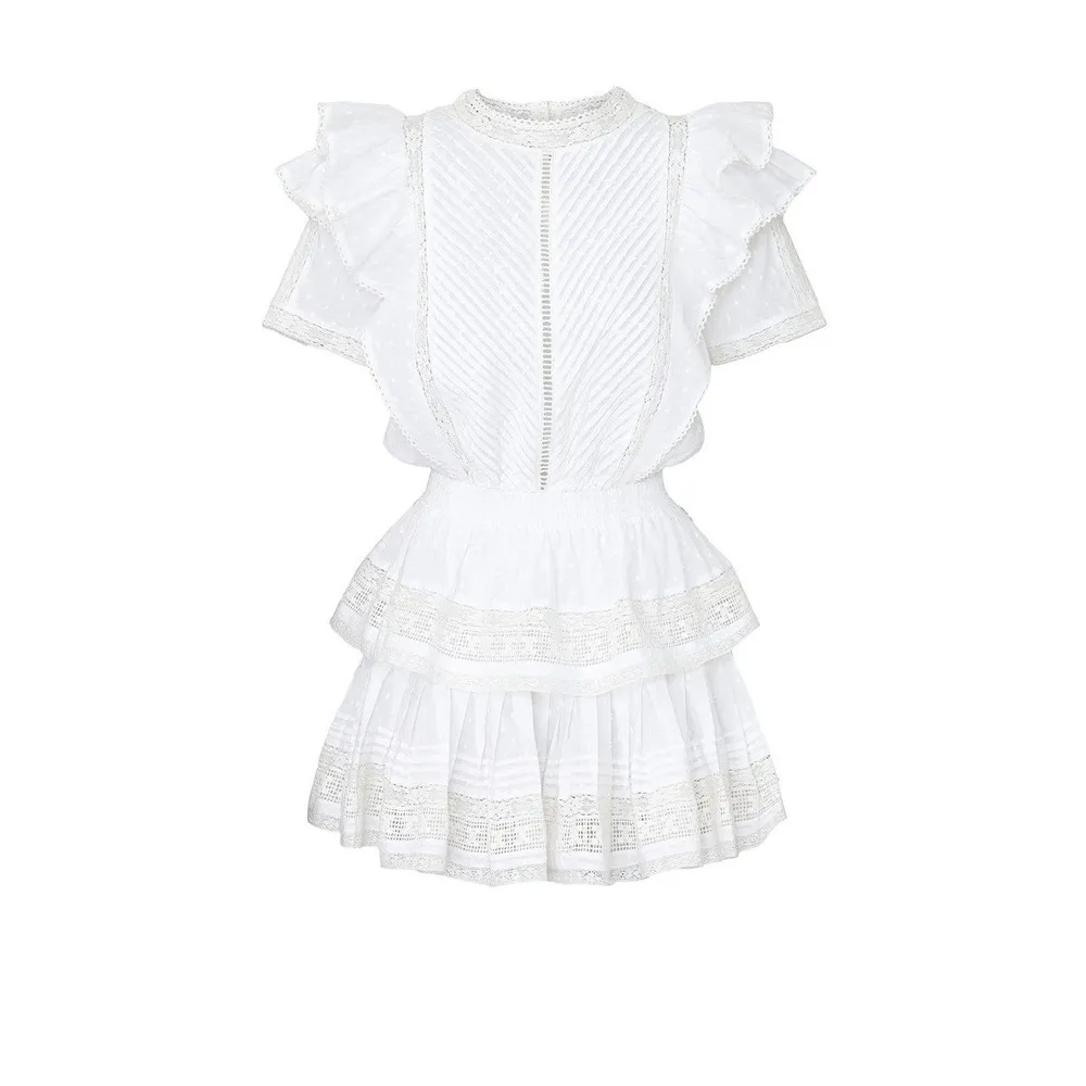 Maia Bergman Mery White Cotton Eyelet Ruffled Mini Dress Size Small - Image 6