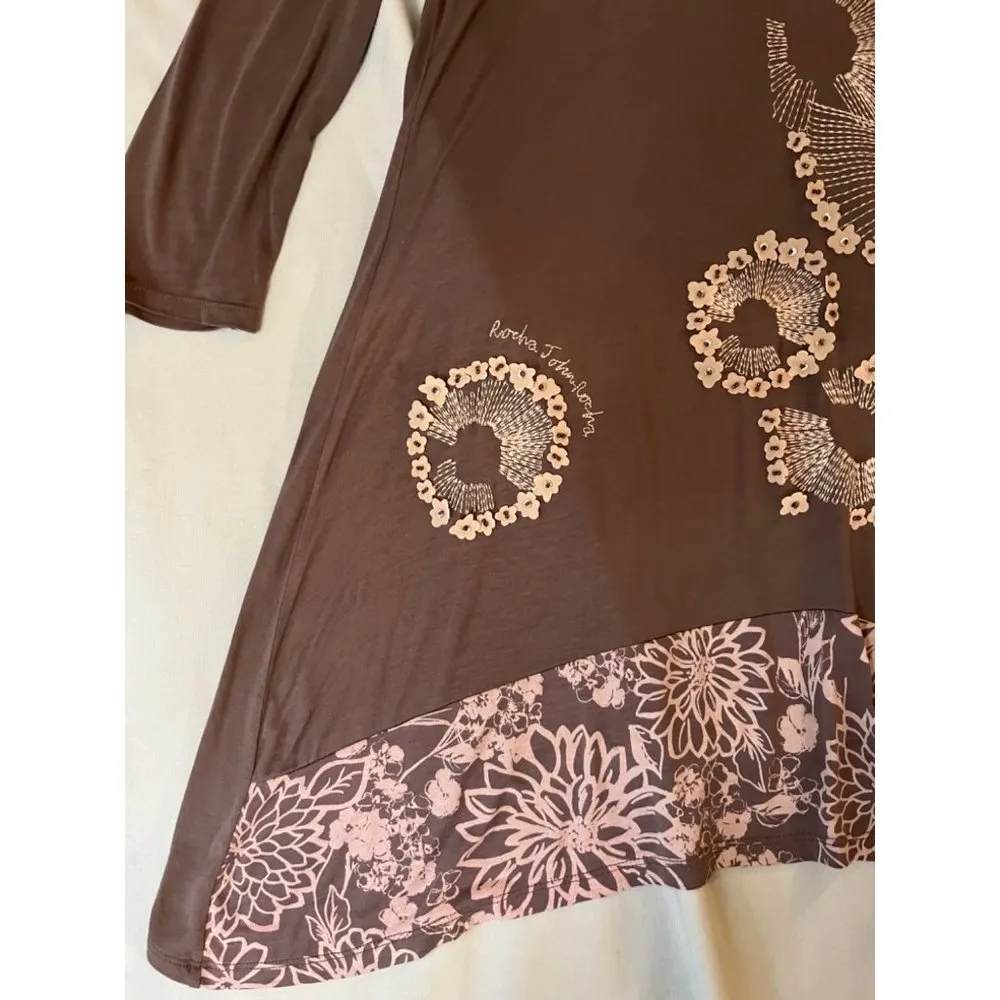 Rocha John Rocha UK 12 US 8 Dress Tunic Ireland Flowers Viscose Knit Jersey Gray - Image 2