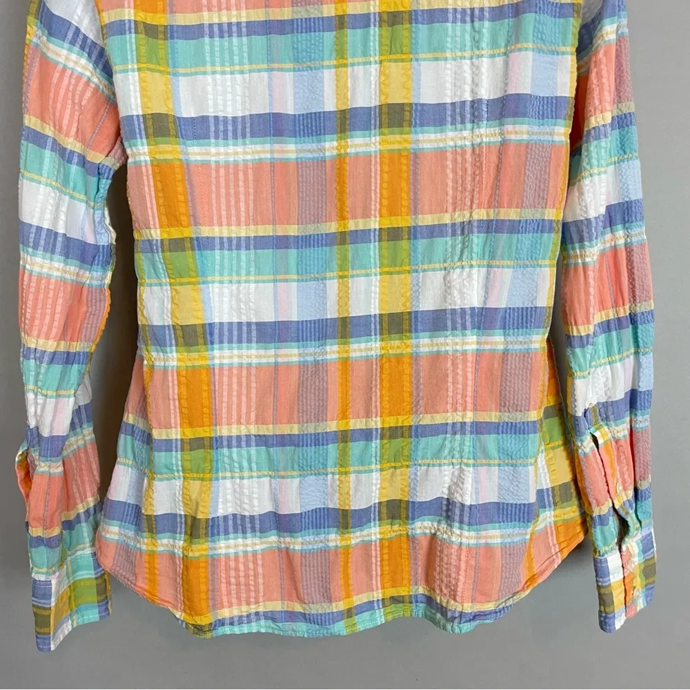 J. Crew Outlet Plaid The Perfect Shirt Women Pastel Spring Preppy Crinkly Fabric White Size M - Image 8
