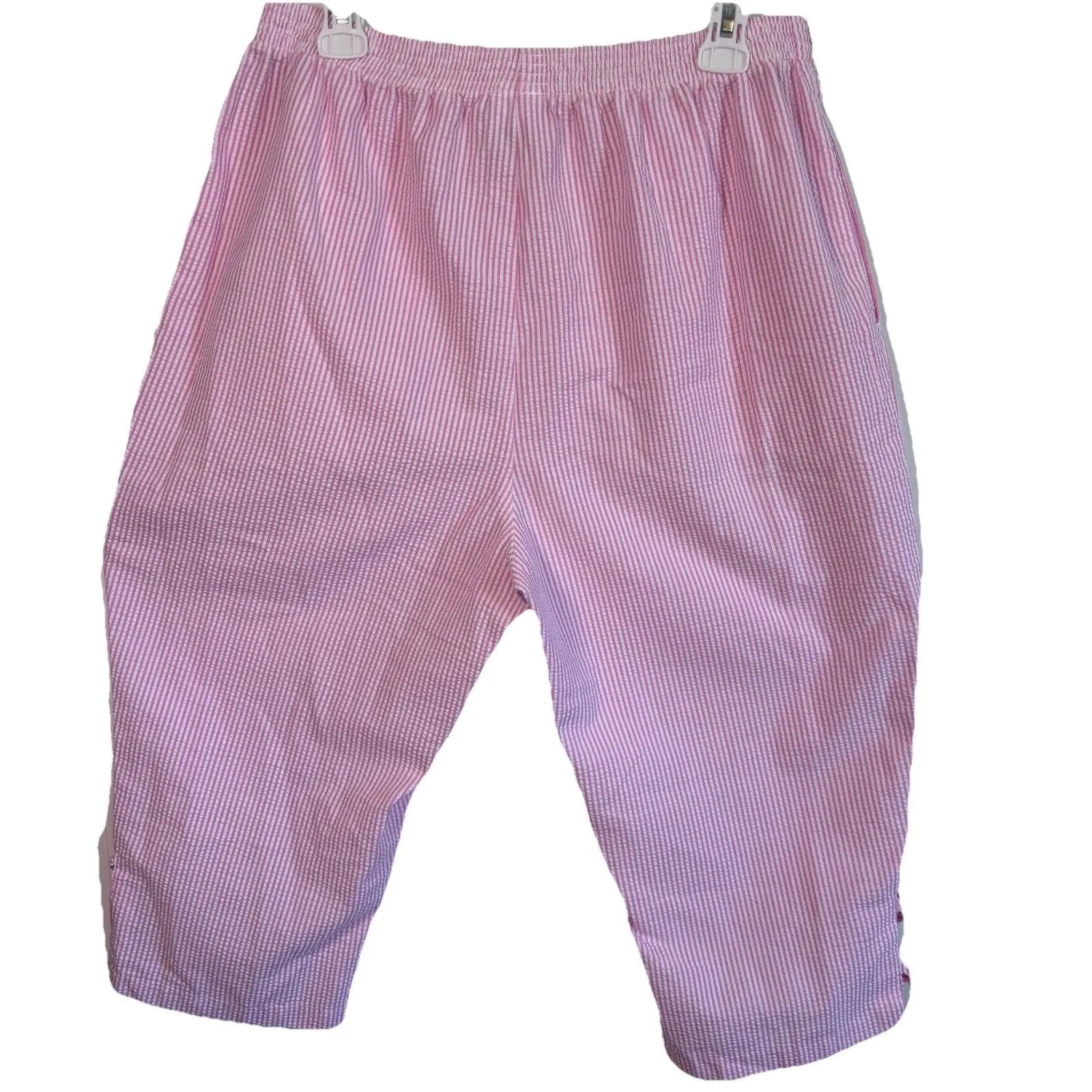 Vintage Bon Worth Womens 2pc Capri Set Pink White Strip  Embroidery Flowers LP - Image 8