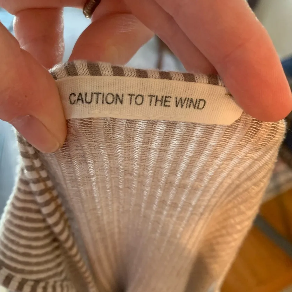 Caution to the Wind | Striped Brown and White tie front top - Image 2
