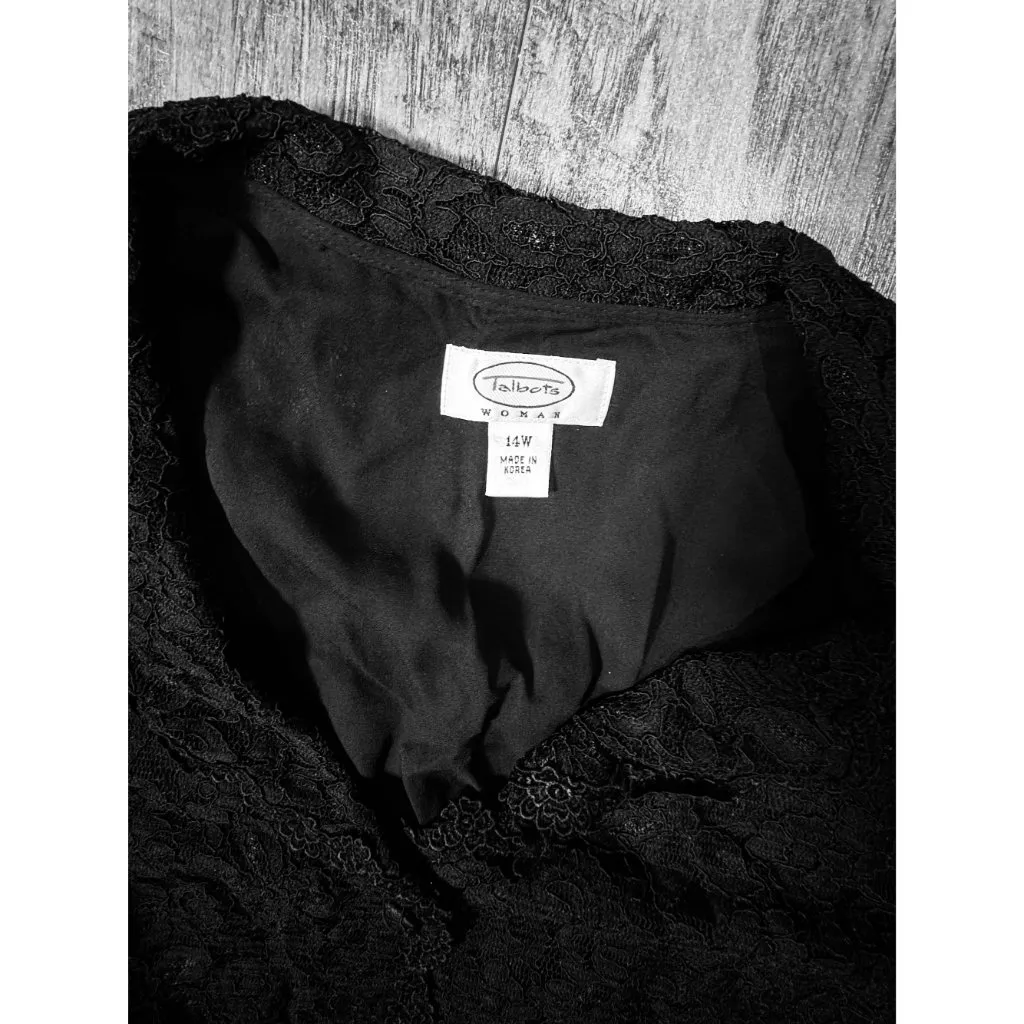 Talbots Womens Blazer 14W Plus Elegant black lace top Jacket Party Event Comfort - Image 3