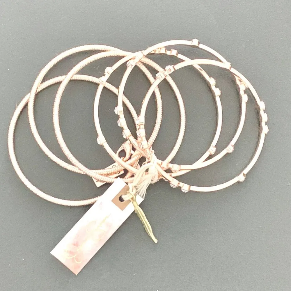 Jessica Simpson Rose Gold & Crystal Accent Bangle Bracelet Set of 6 New Signed - Image 8