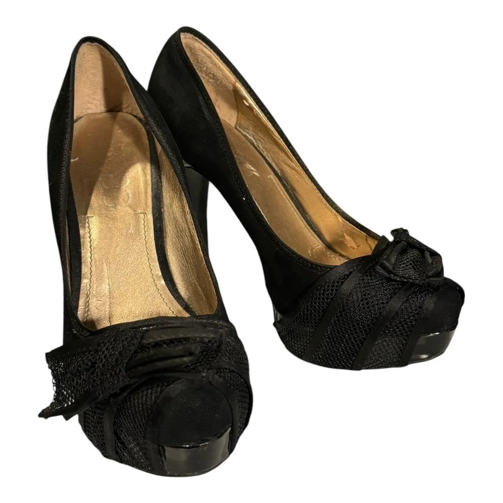 BCBG Paris Phynia Clove Black Suede Pump with net bow size 7.5 - Image 3