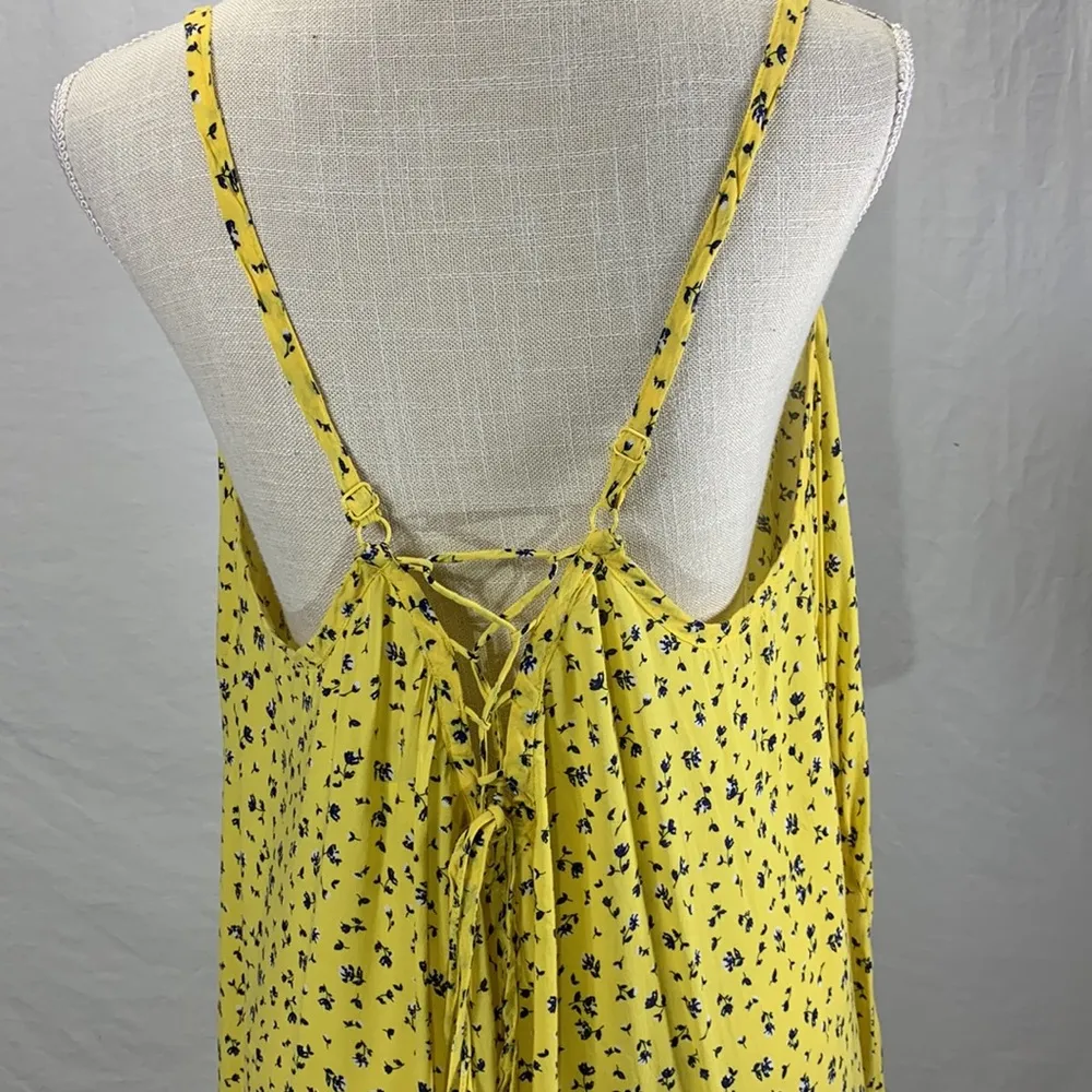 Challis Lace Up Back Yellow Floral Print Swing Cami Tank Top Size… - Image 8