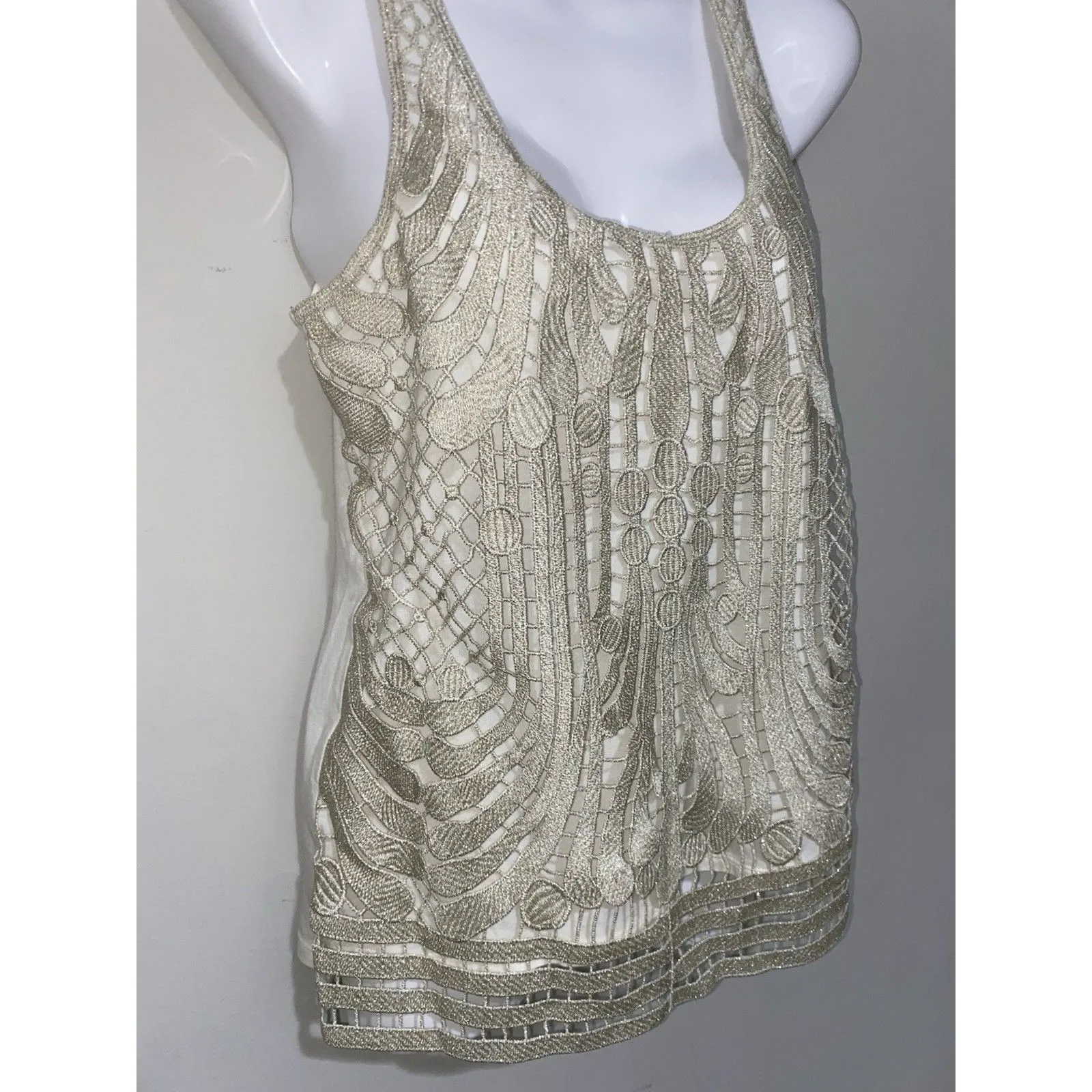 Express Knit Tank Top Womens Gold Tan Metallic Top XSTP - Image 4