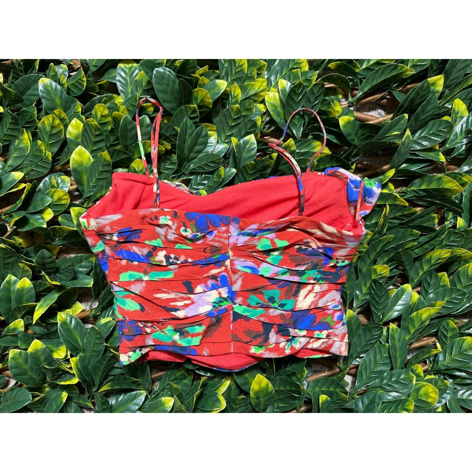 ZARA Red Floral Gathered Ruffle Crop Top Size Small - Image 4